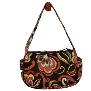 Vera Bradley Mini Shoulder Bag Floral Brown Pink Yellow Quilted Pockets Retired